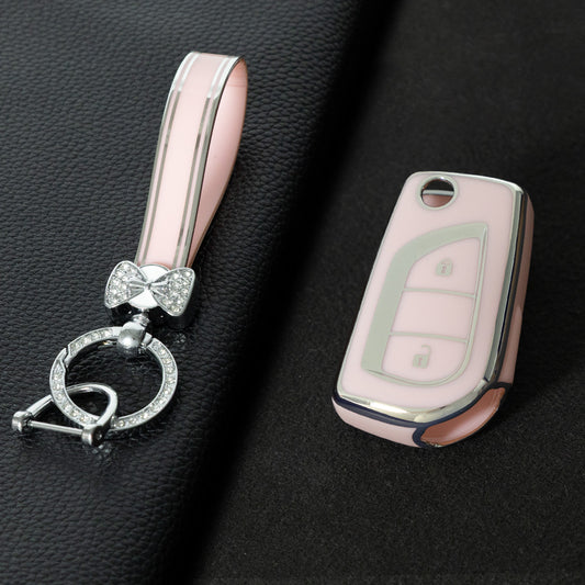 TOA2T1 Pink-Silver Plating Car Key Cover TPU Soft Cover Key Cases Suitable for toyota Carola Highlander New Reith RAV4 Car Key Cover