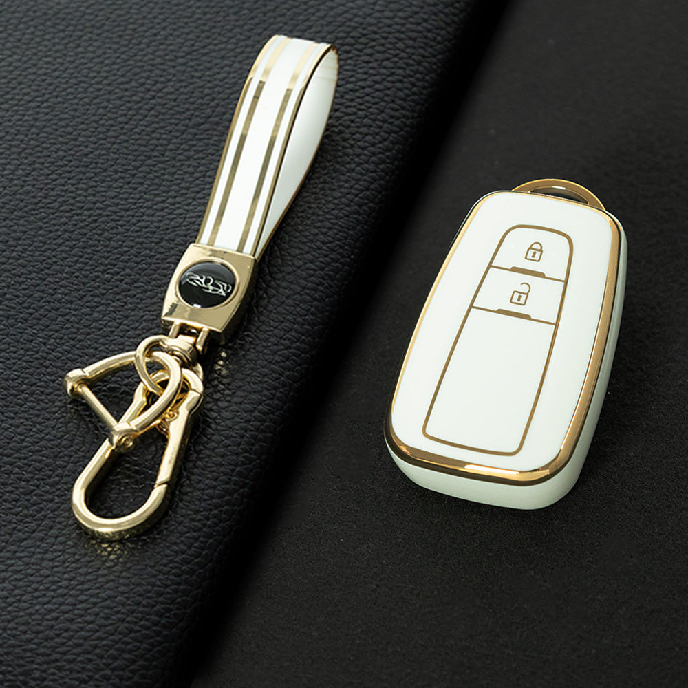 TOB2T1 White-Gold Plating Car Key Cover Premium Soft TPU Car Key Case Cover Shell for Toyota LEVIN COROLLA RAV4 IZOA AVALON CHR Plarad Camry Key Rings Keychain Bag