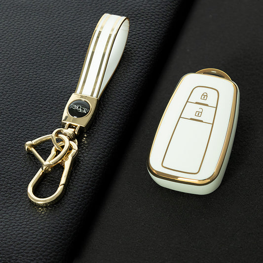 TOB2T1 White-Gold Plating Car Key Cover Premium Soft TPU Car Key Case Cover Shell for Toyota LEVIN COROLLA RAV4 IZOA AVALON CHR Plarad Camry Key Rings Keychain Bag