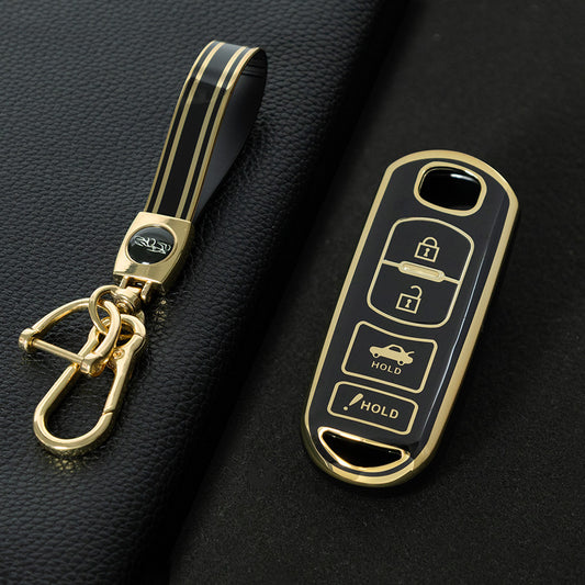 MAB3T1 Black-Gold Plating Advanced Soft TPU Remote Smart Car Key Fob Cover for Mazda 3 Mazda 6 CX-3 CX-5 CX-7 CX-9 MX-5 Car Key Accessories