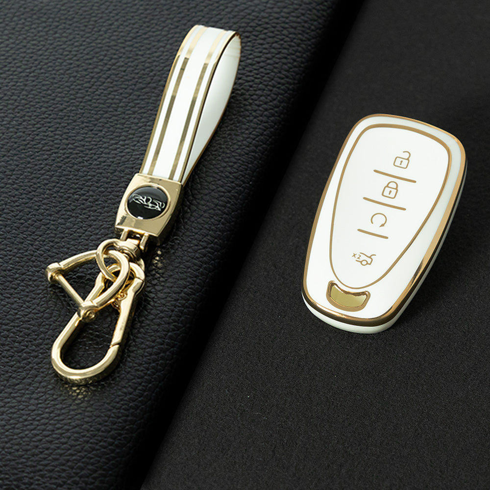 CEA4T1 White-Gold Plating TPU Car Key Case Cover For CHEVROLET Cruze Spark Camaro Volt Bolt Trax Malibu Captiva Equinox Trax Tracker AVEO Lova