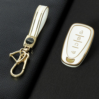 CEA4T1 White-Gold Plating TPU Car Key Case Cover For CHEVROLET Cruze Spark Camaro Volt Bolt Trax Malibu Captiva Equinox Trax Tracker AVEO Lova