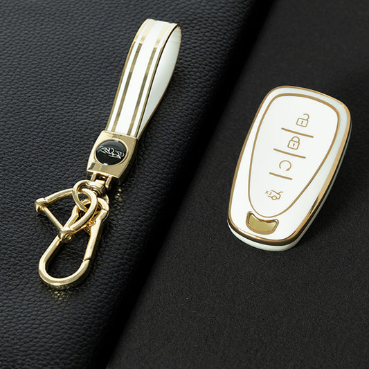 CEA4T1 White-Gold Plating TPU Car Key Case Cover For CHEVROLET Cruze Spark Camaro Volt Bolt Trax Malibu Captiva Equinox Trax Tracker AVEO Lova