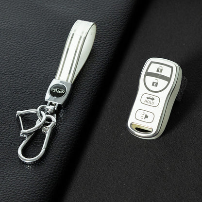 NIJ2T1 White-Silver Plating TPU Car Key Cover for Nissan 350Z Maxima Sentra Armada Titan Kicks Murano