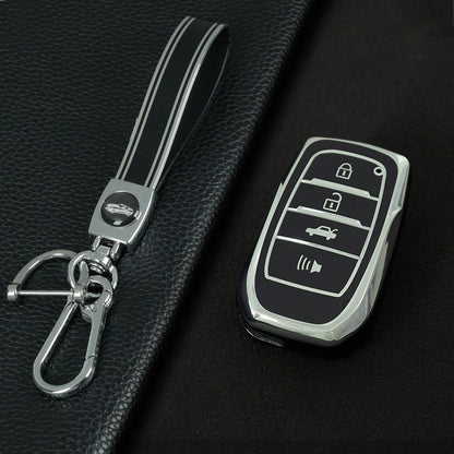 TOC6T1 Black-Silver Plating TPU Car Key Case Cover Fob for Toyota Corolla RAV4 CHR Camry Crown Auris Land Cruiser 200 Prado Protector Shell Accessories