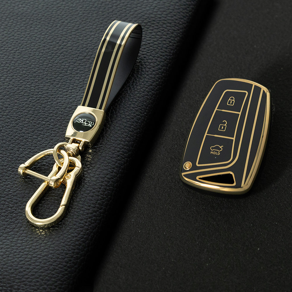HYH1T1 Black-Gold Plating 3 Buttons Car Key Case Cover for Hyundai Santa Fe Sport Ix45 Equus Centennial Genesis G80 Grandeur Azera 2013-2016