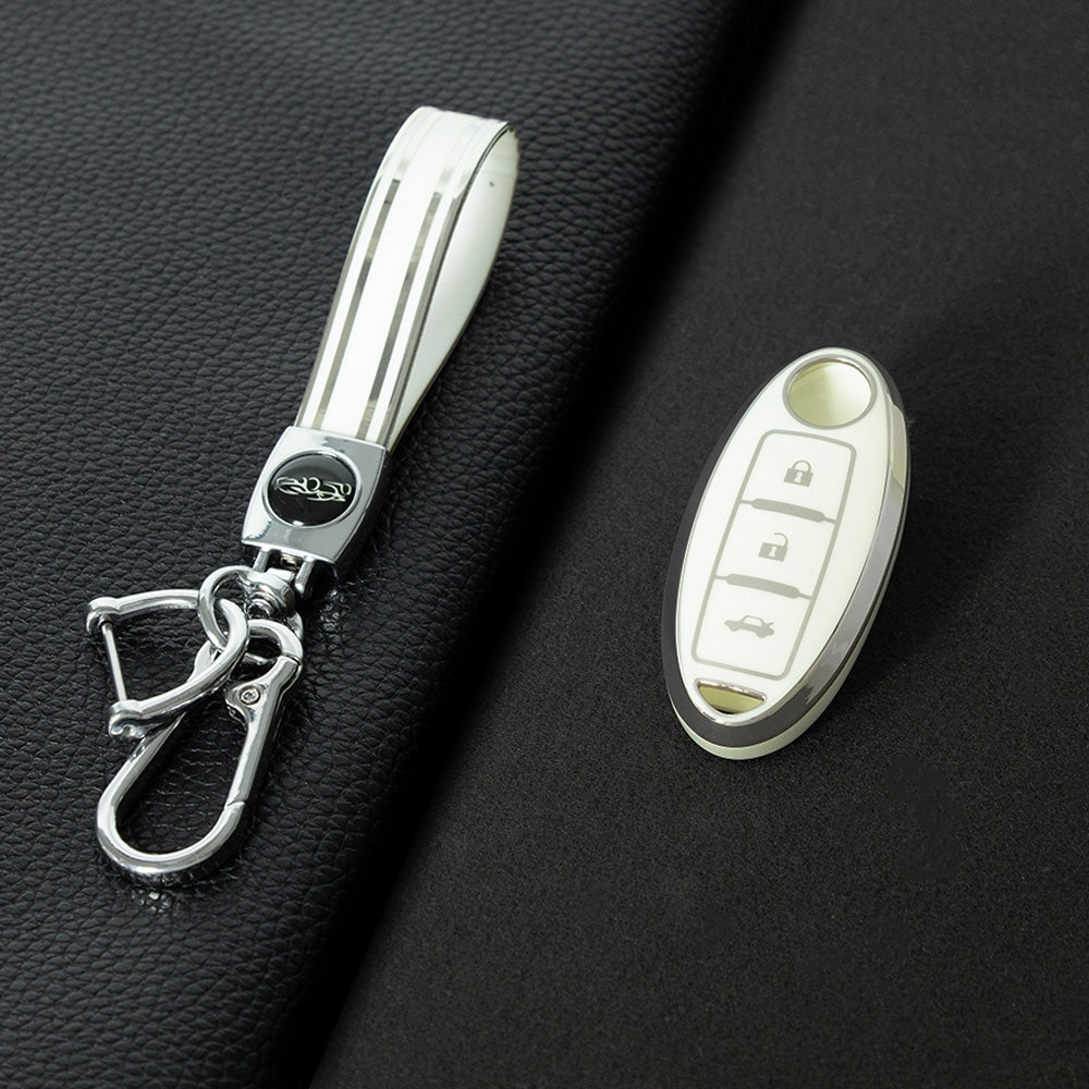 NIB3T1 White-Gold Plating Car Key Cover High Quality Soft TPU 3-Button Popular Key Case Cover Shell for Nissan Patrol Tiida Qashqai X-Trail Juke Navara Car Accessory
