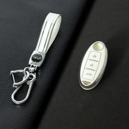 NIB3T1 White-Gold Plating Car Key Cover High Quality Soft TPU 3-Button Popular Key Case Cover Shell for Nissan Patrol Tiida Qashqai X-Trail Juke Navara Car Accessory