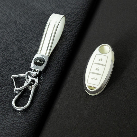 NIB3T1 White-Gold Plating Car Key Cover High Quality Soft TPU 3-Button Popular Key Case Cover Shell for Nissan Patrol Tiida Qashqai X-Trail Juke Navara Car Accessory