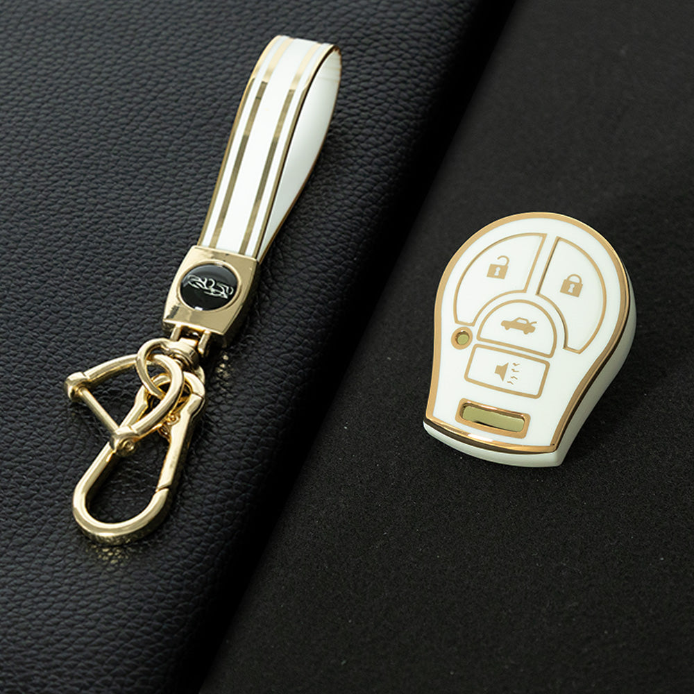 NIE4T1 White-Gold Plating TPU Car Key Cover for Nissan Sylphy MARCH TIIDA X-TRAIL Qashqai KICKS SUNNY