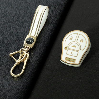 NIE4T1 White-Gold Plating TPU Car Key Cover for Nissan Sylphy MARCH TIIDA X-TRAIL Qashqai KICKS SUNNY