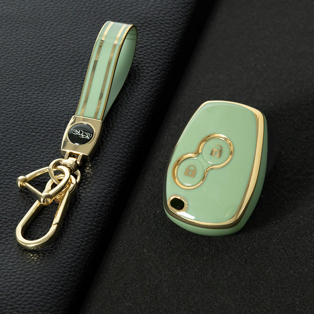 RED2T1 Green-Gold Plating Car Key Cover New TPU Soft Fob Key Cover for 2 Buttons /3 Buttons Key Case Shell Cover for Renault Clio Kangoo Twingo Modus Languna
