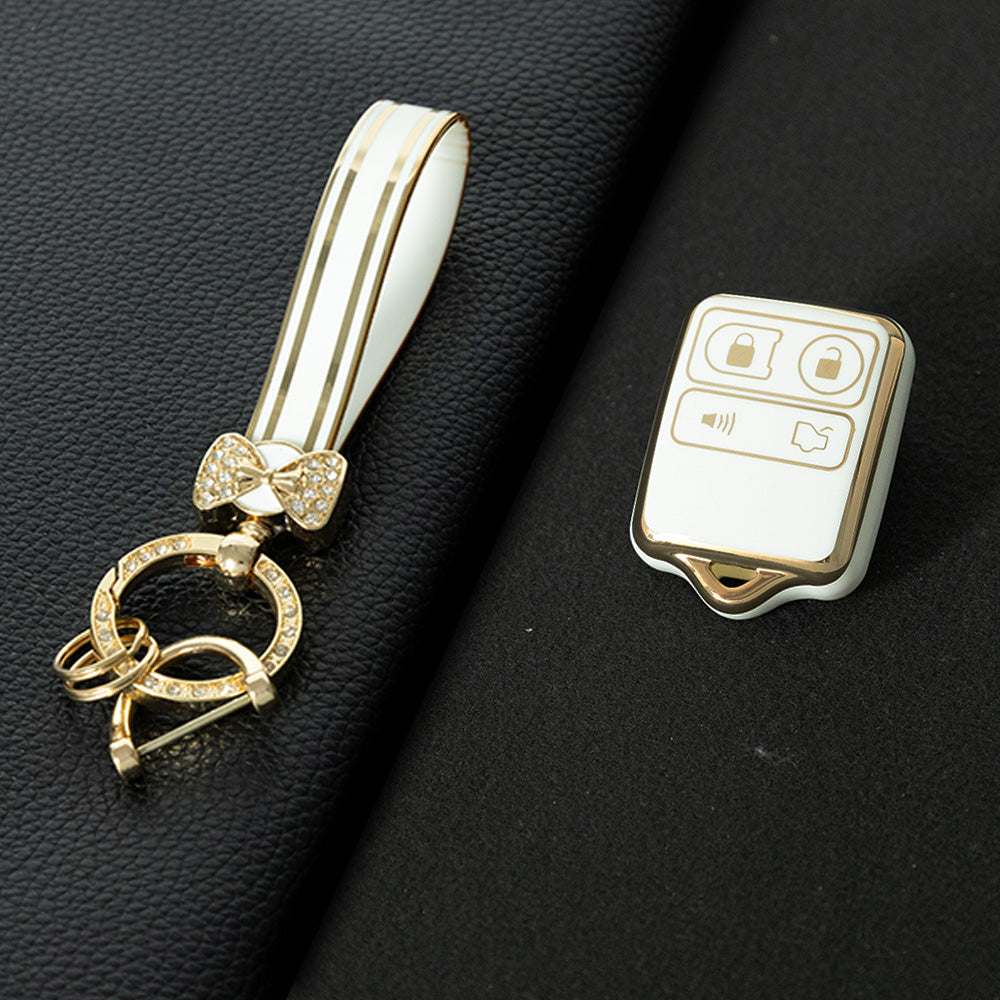 FOK1T1 White-Gold Plating 4 Buttons Key Remote Protective Sleeve Cover for Ford Car Wireless Key Cover Case