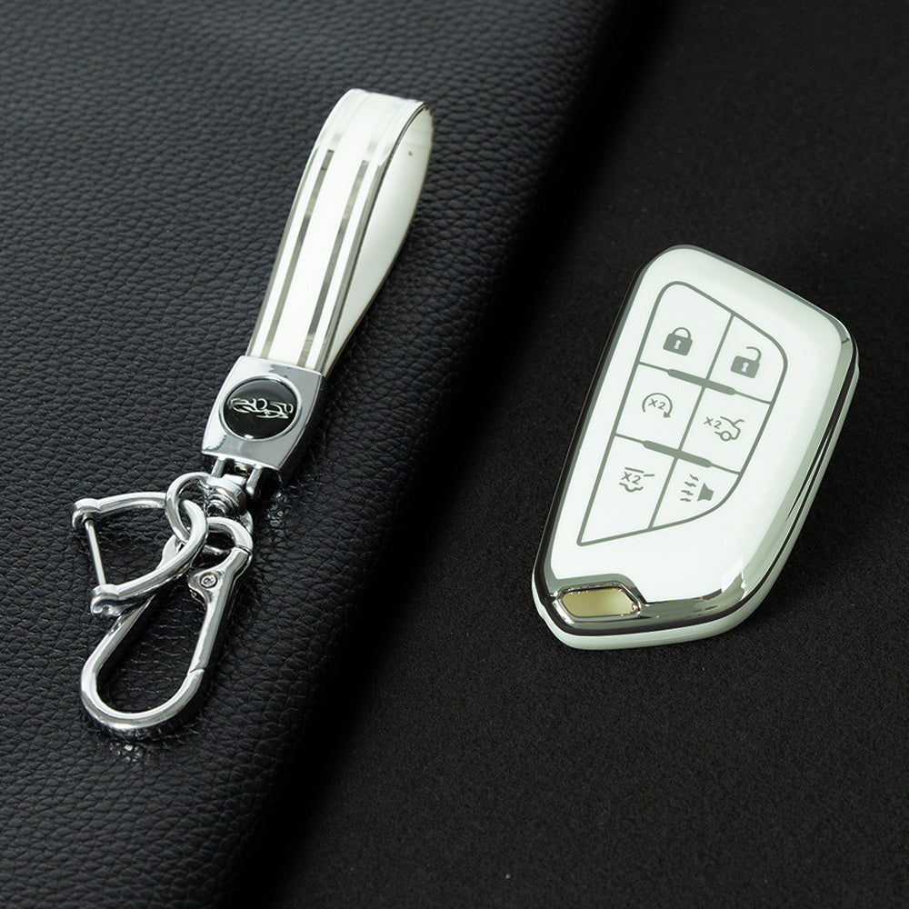 CAB2T1 White-Silver Plating TPU Car Key Case for Cadillac ATS-L XTS XT4 XT5 XT6 CTS CT6 ATS 28T SRX Escalade