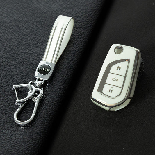 TOA4T1 White-Silver Plating TPU Car Key Case Cover for Toyota Hilux Yaris RAV4 Corolla Avensis Aygo Verso Scion TC Auris