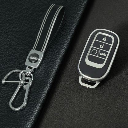HOB1T1 Black-Silver Plating Car Key Cover For Honda Civic Accord HR-V CR-V CRV 2021 2022 2023 5Buttons Auto Shell Fob Holder TPU Car Key Case Cover Keychain Accessories