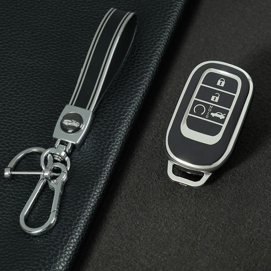 HOB1T1 Black-Silver Plating Car Key Cover For Honda Civic Accord HR-V CR-V CRV 2021 2022 2023 5Buttons Auto Shell Fob Holder TPU Car Key Case Cover Keychain Accessories