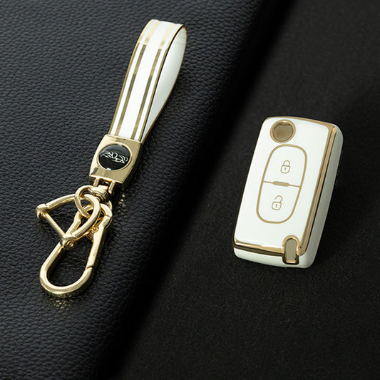PUE2T1 White-Gold Plating Car Key Cover TPU Car Key Case Cover for Peugeot 308sw 407 208 508 408 2018 for Citroen C4 CACTUS C5 C4L Accessories Car Key Holder