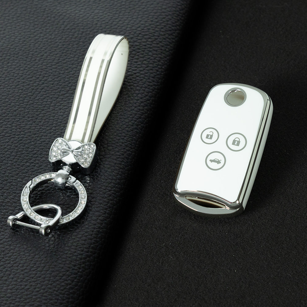 HOE1T1 White-Silver Plating TPU Car Key Case Cover for Honda Civic Accord Jazz CRV HRV CRZ for Acura TL TSX ZDX RSX