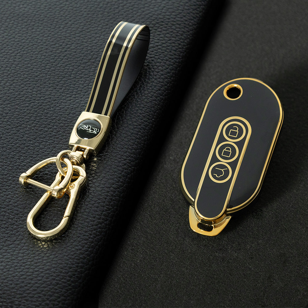WUF1T1 Black-Gold Plating Car Key Cover TPU Car Remote Key Case Cover Shell Fob for SGM Wuling Hongguang MINIEV Air EV 2023 2022 Auto Protector Bag Accessories