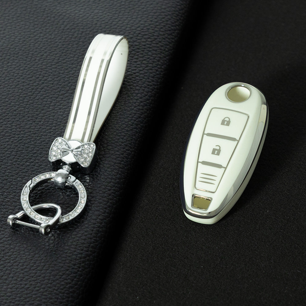 SUA1T1 White-Silver Plating Car Key Cover TPU for Suzuki Vitara Swift Ignis Kizashi SX4 Baleno Ertiga 2016 2017 2018 2019