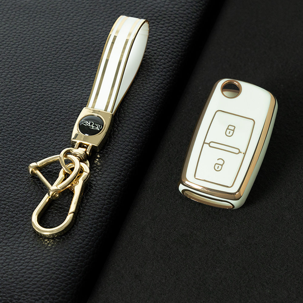 VOB2T1 White-Gold Plating Car Key Cover for VW Golf Tiguan Passat Lavida Jetta Bora Beetle Magotan Sagitar Santana Sharan