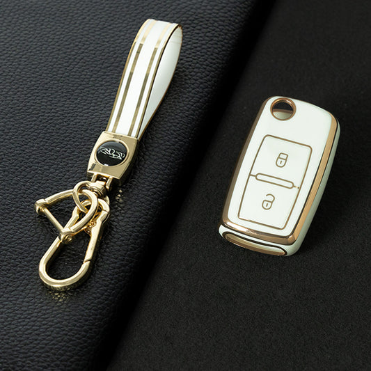VOB2T1 White-Gold Plating Car Key Cover for VW Golf Tiguan Passat Lavida Jetta Bora Beetle Magotan Sagitar Santana Sharan