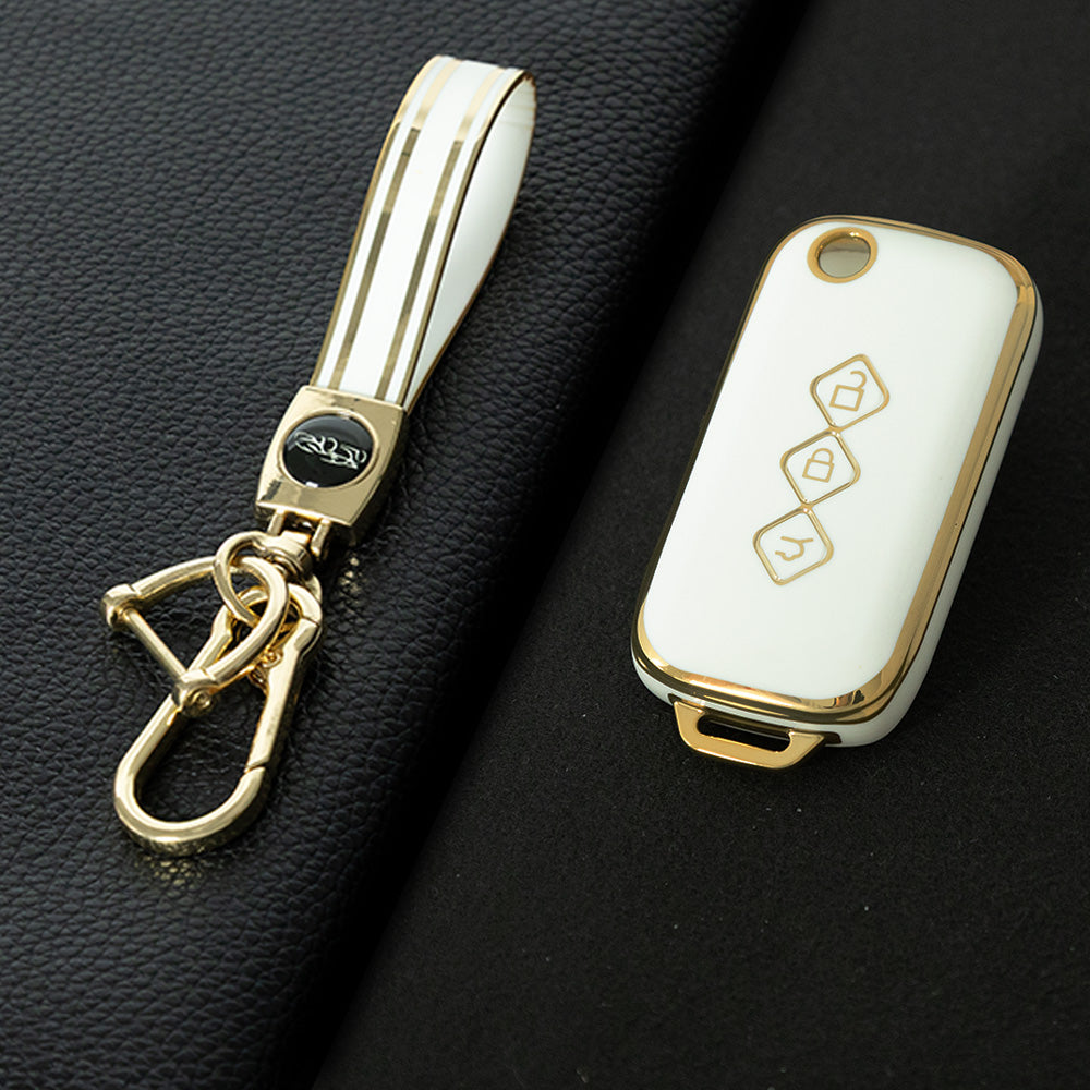 WUH1T1 White-Silver Plating New Soft TPU Car Key Case Cover Holder for Chevrolet Aveo trax groove Captiva 2024 for Wuling Car Key Shell Fob Car Accessories