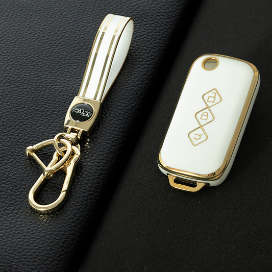 WUH1T1 White-Silver Plating New Soft TPU Car Key Case Cover Holder for Chevrolet Aveo trax groove Captiva 2024 for Wuling Car Key Shell Fob Car Accessories