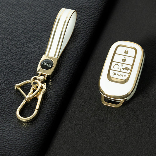 HOB6T1 White-Gold Plating Car Key Cover For Honda Civic 11th Gen Accord Vezel Freed Pilot CRV 5 Buttons Car Remote Key Case Cover Protector Accessories