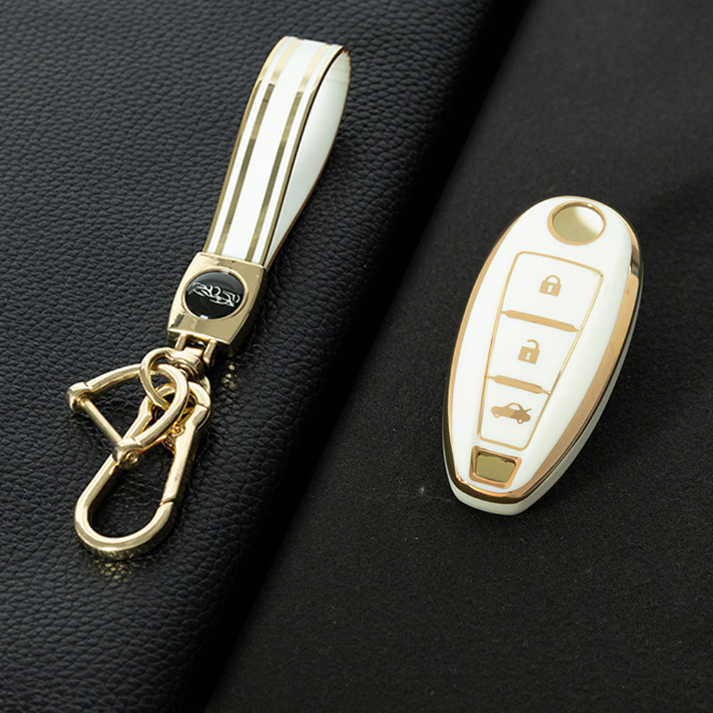 SUA2T1 White-Gold Plating TPU Car Key Case 3 Button for Suzuki Vitara Swift Ignis Kizashi SX4 Baleno Ertiga 2016 2017 2018 2019