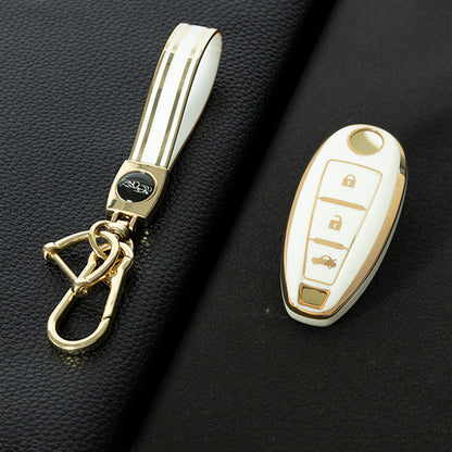 SUA2T1 White-Gold Plating TPU Car Key Case 3 Button for Suzuki Vitara Swift Ignis Kizashi SX4 Baleno Ertiga 2016 2017 2018 2019