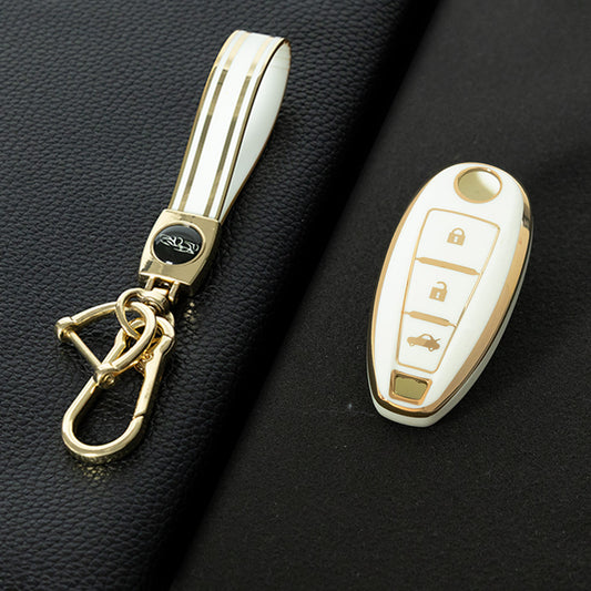 SUA2T1 White-Gold Plating TPU Car Key Case 3 Button for Suzuki Vitara Swift Ignis Kizashi SX4 Baleno Ertiga 2016 2017 2018 2019
