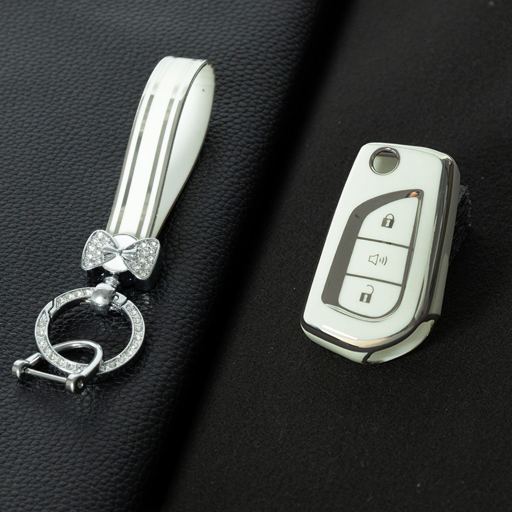TOA4T1 White-Silver Plating TPU Car Key Case Cover for Toyota Hilux Yaris RAV4 Corolla Avensis Aygo Verso Scion TC Auris