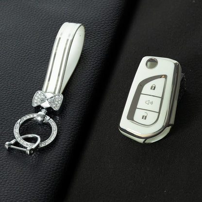 TOA4T1 White-Silver Plating TPU Car Key Case Cover for Toyota Hilux Yaris RAV4 Corolla Avensis Aygo Verso Scion TC Auris