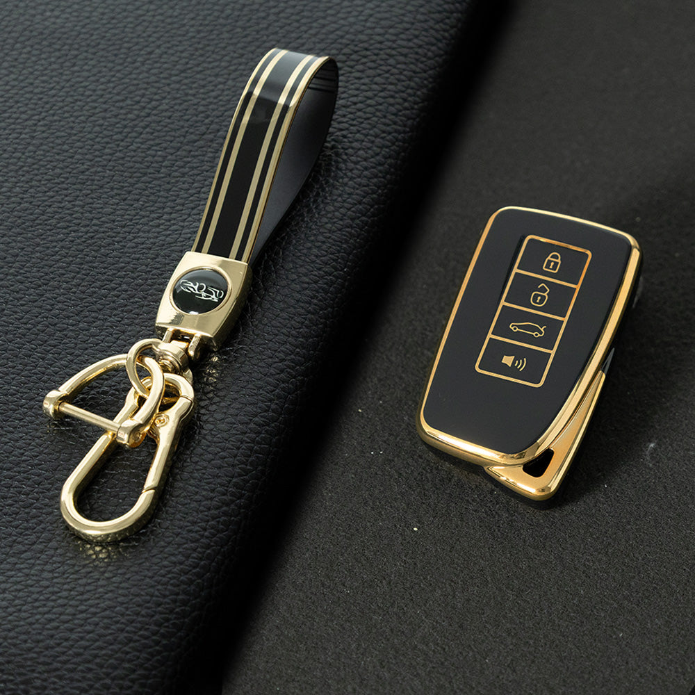 LEA3T1 Black-Gold Plating TPU Car Key Cover Fob for Lexus NX IS RX ES GX LX LS UX GS 200 260 300 350 NX200 NX300 RX350 ES300