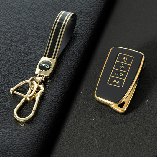LEA3T1 Black-Gold Plating TPU Car Key Cover Fob for Lexus NX IS RX ES GX LX LS UX GS 200 260 300 350 NX200 NX300 RX350 ES300