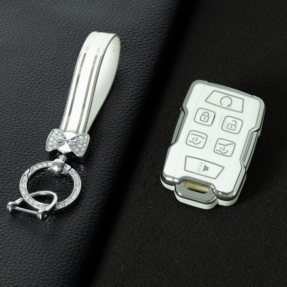 CEC3T1 White-Silver Plating Car Key Cover Case Fob for Chevrolet Suburban Silverado GMC Terrain Yukon Tahoe Sierra