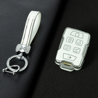 CEC3T1 White-Silver Plating Car Key Cover Case Fob for Chevrolet Suburban Silverado GMC Terrain Yukon Tahoe Sierra