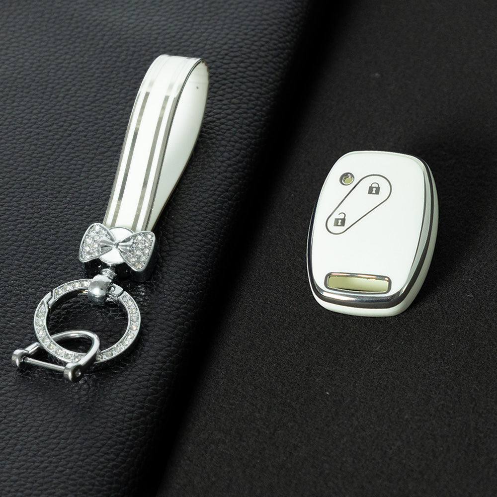 HON2T1 White-Silver Plating 2Buttons Car Remote Key Case Cover Shell Fob for Honda Freed Freed Pilot StepWGN Insight Fit CIVIC JAZZ Pilot Accord CR-V