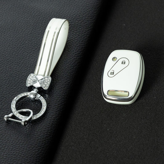 HON2T1 White-Silver Plating 2Buttons Car Remote Key Case Cover Shell Fob for Honda Freed Freed Pilot StepWGN Insight Fit CIVIC JAZZ Pilot Accord CR-V