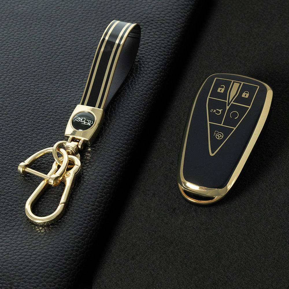 CHC3T1 Black-Gold Plating Car Key Cover Soft TPU Car Key Case Cover Shell Sleeve Protector for CHANGAN CS75 Plus Unit Univ CS35 CS55 OSHAN X5 X7 Key Rings Keychain Bag