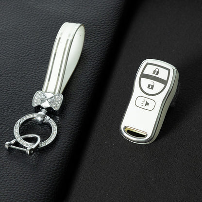 NIJ1T1 White-Silver Plating TPU Car Key Cover for Nissan 350Z Maxima Sentra Armada Titan Kicks Murano