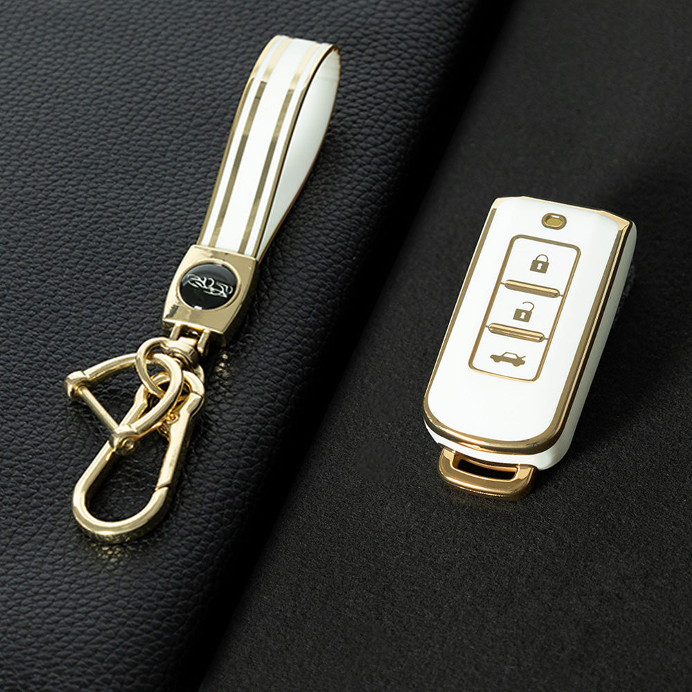 MIA1T1 White-Gold Plating TPU Car Remote Key Case Cover Shell for Mitsubishi Outlander ASX Pajero LANCER Sport Eclipse 3 Buttons Smart Keyless Fob
