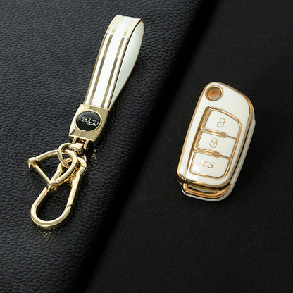GED1T1 White-Gold Plating Car Key Cover TPU Premium Soft Car Key Case Cover Shell for GEELY Emgrand X7 Sport GT EC Emgrand 7 LC2 GC2 Key Rings Keychain Bag Accessory