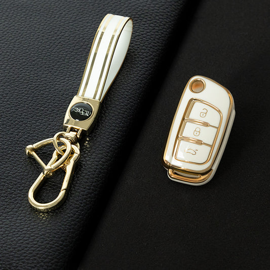 GED1T1 White-Gold Plating Car Key Cover TPU Premium Soft Car Key Case Cover Shell for GEELY Emgrand X7 Sport GT EC Emgrand 7 LC2 GC2 Key Rings Keychain Bag Accessory