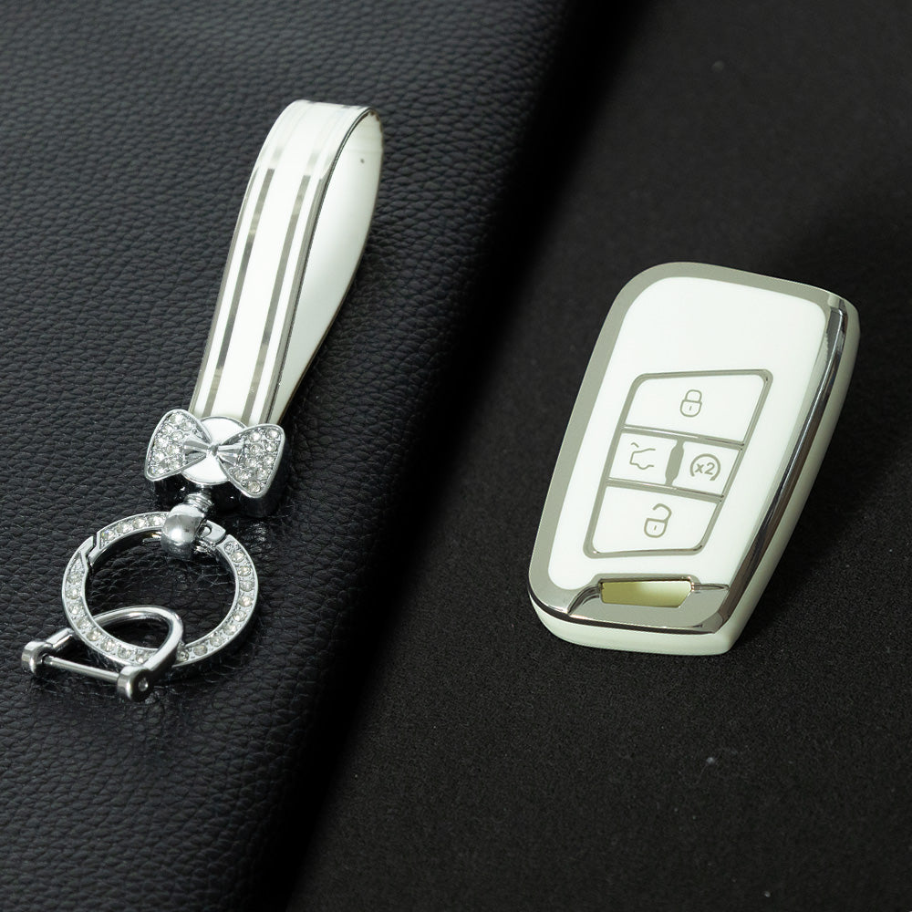 VOD2T1 White-Silver Plating TPU Car Key Case for VW Golf Tiguan Passat Lavida Jetta Bora Beetle Magotan Sagitar Santana Sharan