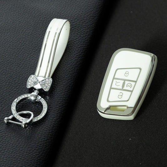 VOD2T1 White-Silver Plating TPU Car Key Case for VW Golf Tiguan Passat Lavida Jetta Bora Beetle Magotan Sagitar Santana Sharan