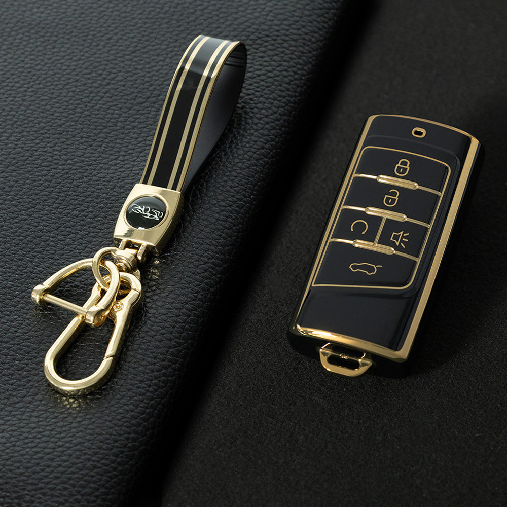TRA2T1 Black-Gold Plating Car Key Cover TPU Premium Soft Car Key Case Cover Shell for Trumpchi GA4/8/6 GS3/GS5/4COUPE/GS8 M6 M8 Key Rings Keychain Bag Accessory