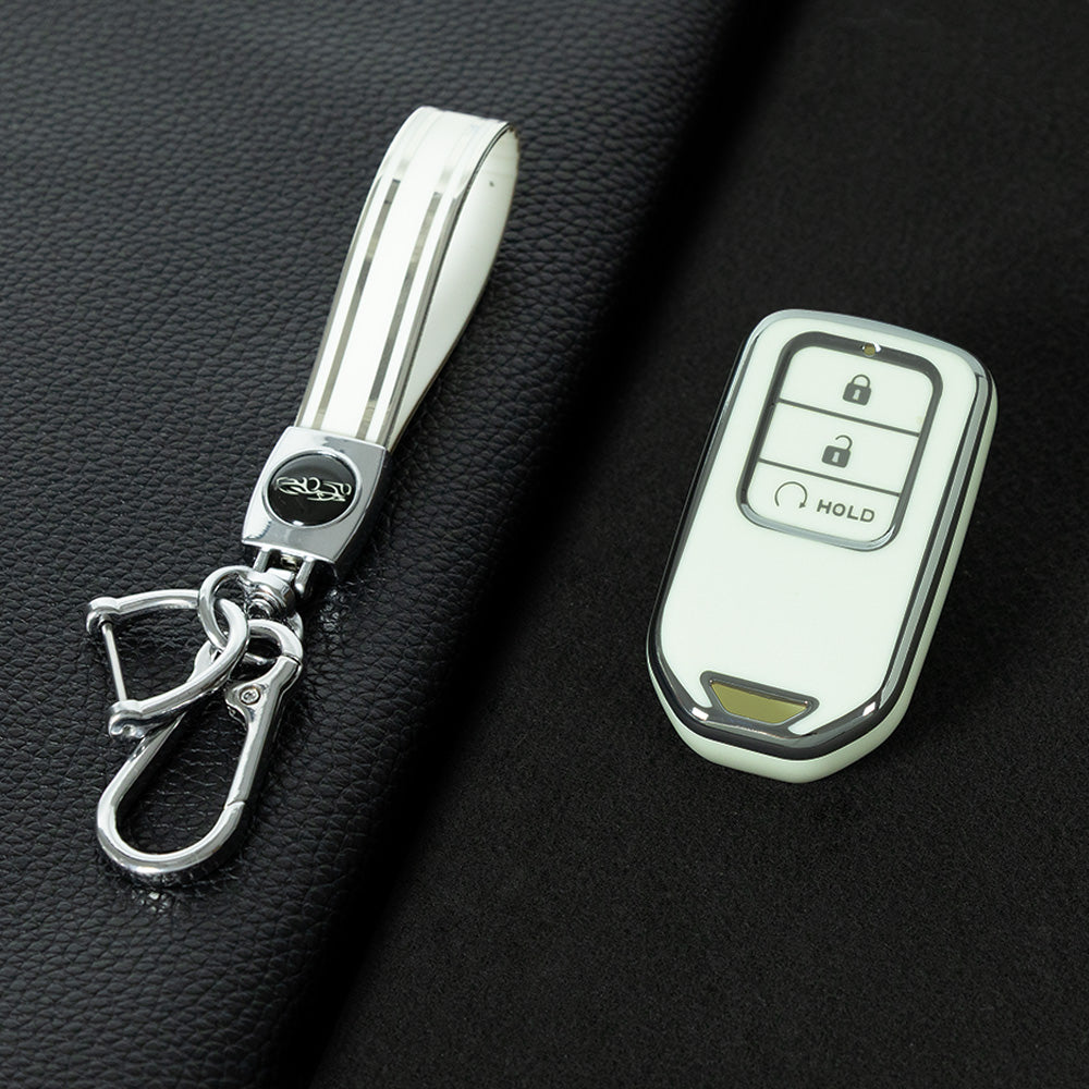 HOA3T1 White-Silver Plating Car Key Cover TPU Car Key case Cover Fit for for Honda Accord Civic Passport Pilot Odyssey Ridgeline HRV CRV Car Key Cover
